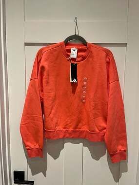 NWT Adidas Women's Sport Fleece Crewneck Sweatshirt in Semi Turbo Orange